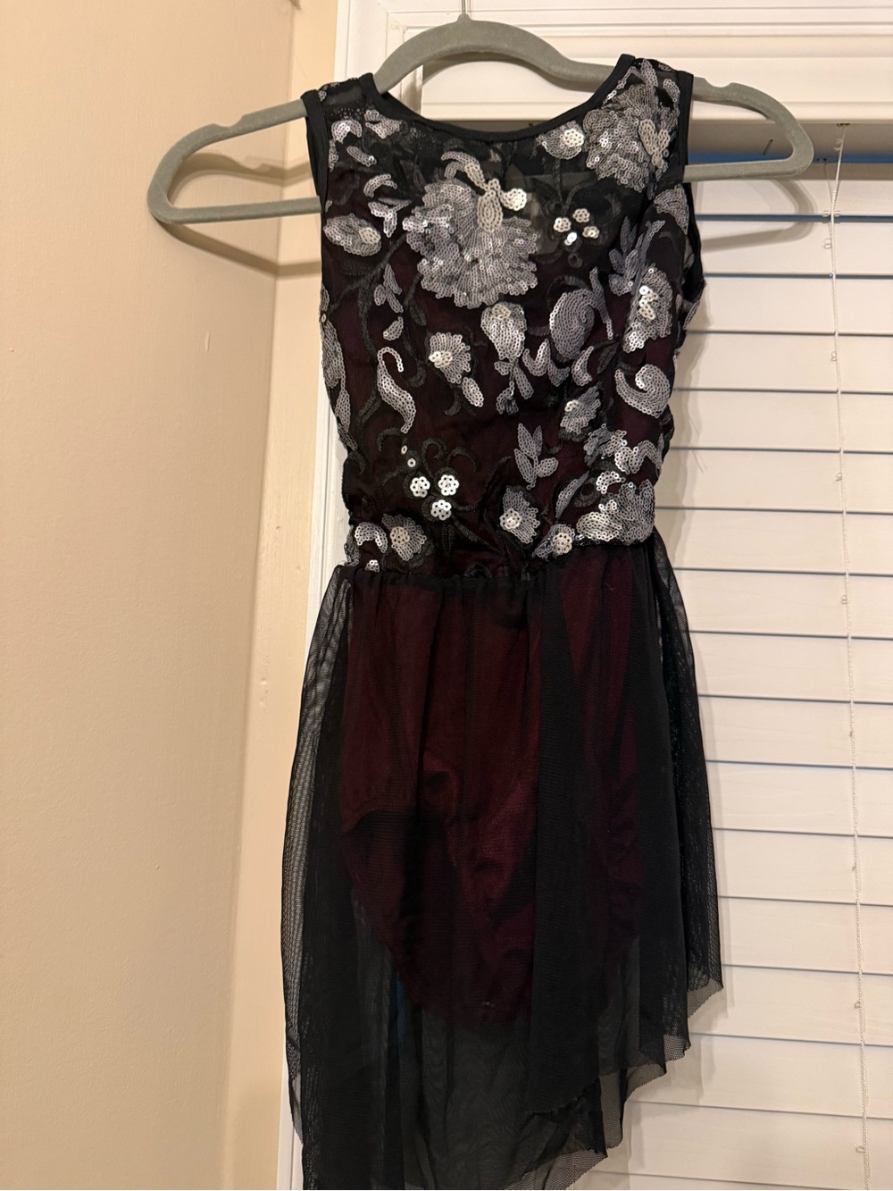 Girls Black & Burgundy Sequin Floral dance costume